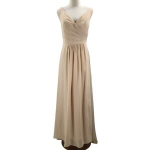 FORMAL PARTY  SZ 10 L Beige Pleated Lace up Bridesmaid Maxi Dress NEW B82